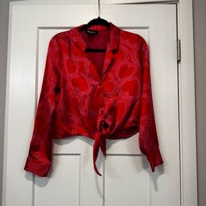 Red Heart Patterned Women's Top